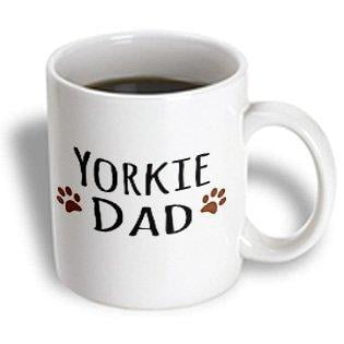 Breed Coffee Mug - 3dRose Yorkie Dog Dad - Yorkshire Terrier - Doggie by breed - doggy lover brown paw prints - pet owner, Ceramic Mug, 11-ounce