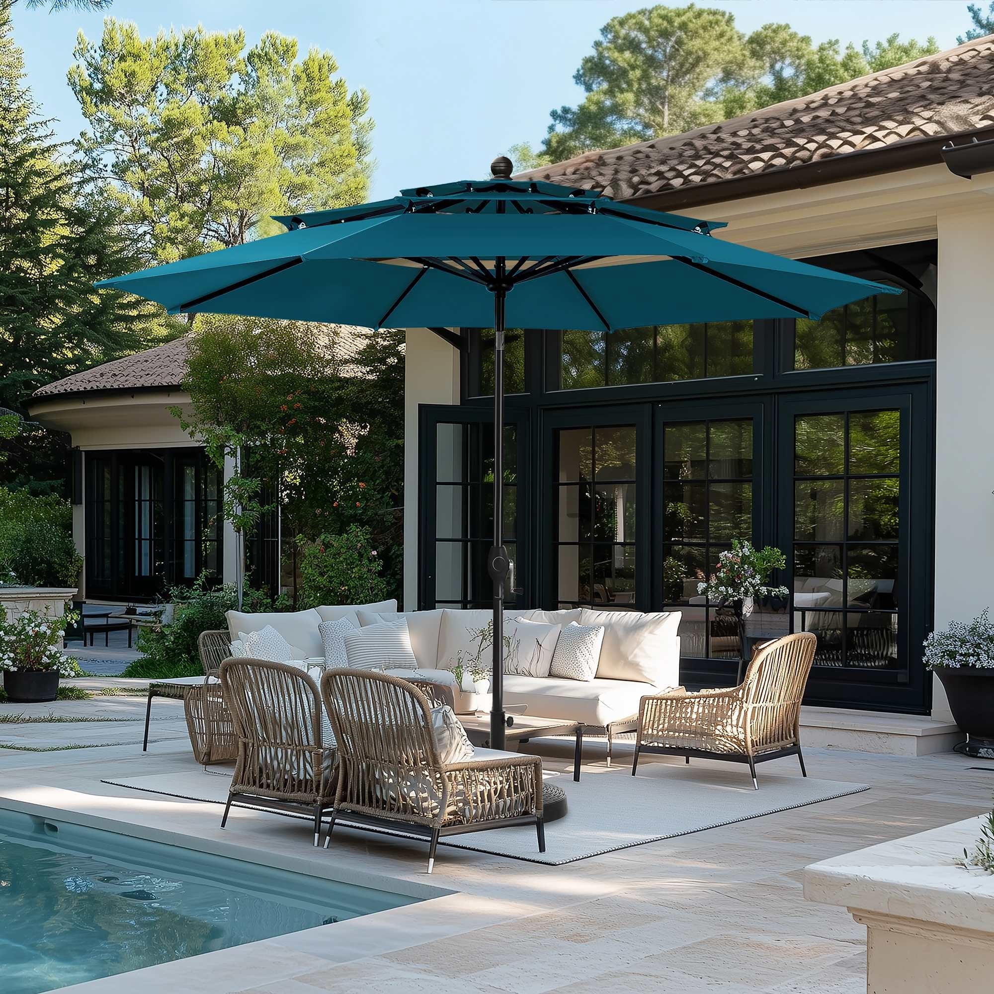 Summit Living 10ft Market Umbrella with Auto-Tilt, Cerulean photo 1