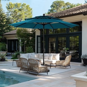Summit Living 10ft Market Umbrella with Auto-Tilt, Cerulean
