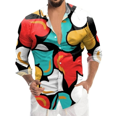 ZHOUCHANKIDS Men s Valentine s Day 3D Printed Button Down Lapel Long Sleeve Casual Dress Shirt Top for Gifting Orange XXXL