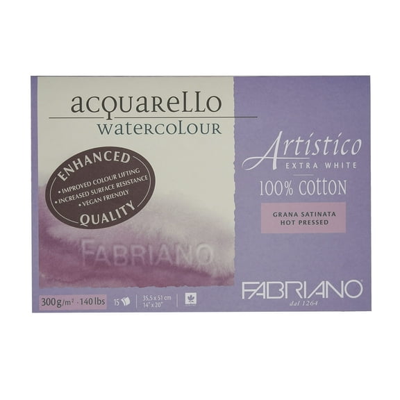 Fabriano Artistico Extra White Watercolor Block, 140 lb./300 gsm, Cold Press, 15 Sheets, 14" x 20"