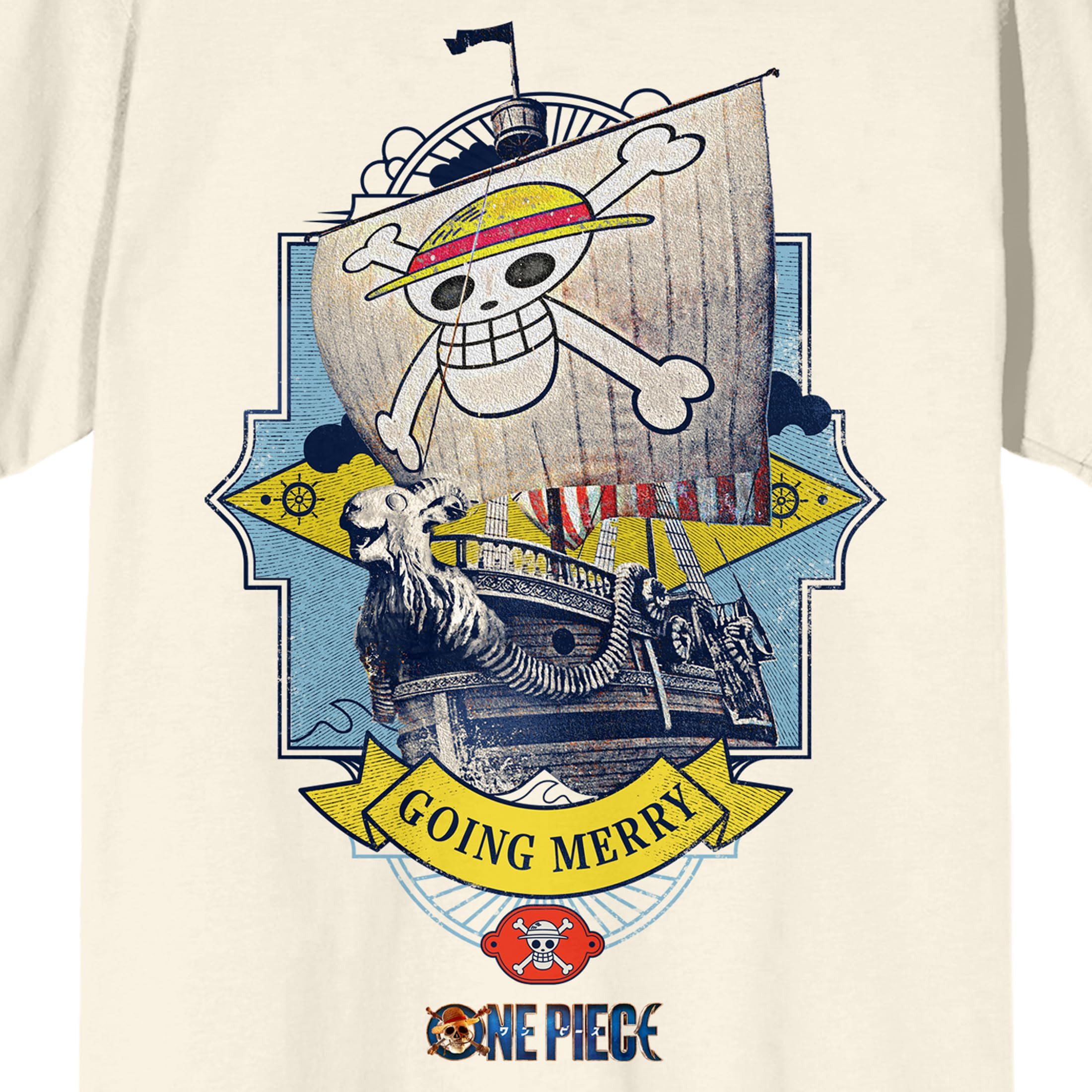 One Piece (Live Action) Going Merry Pirate Ship Men's Natural Short Sleeve Tee-3XL