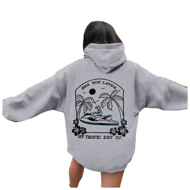 Sweat à Capuche Imprimé Lettre pour Femmes Manches Longues avec Poches