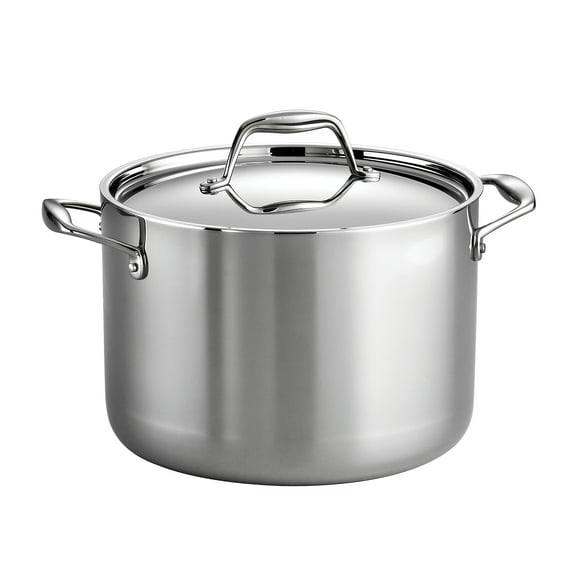Olla Tramontina de acero inoxidable con revestimiento triple de 8 cuartos y tapa, apta para inducción, apta para lavavajillas, con certificación NSF, fabricada en Brasil