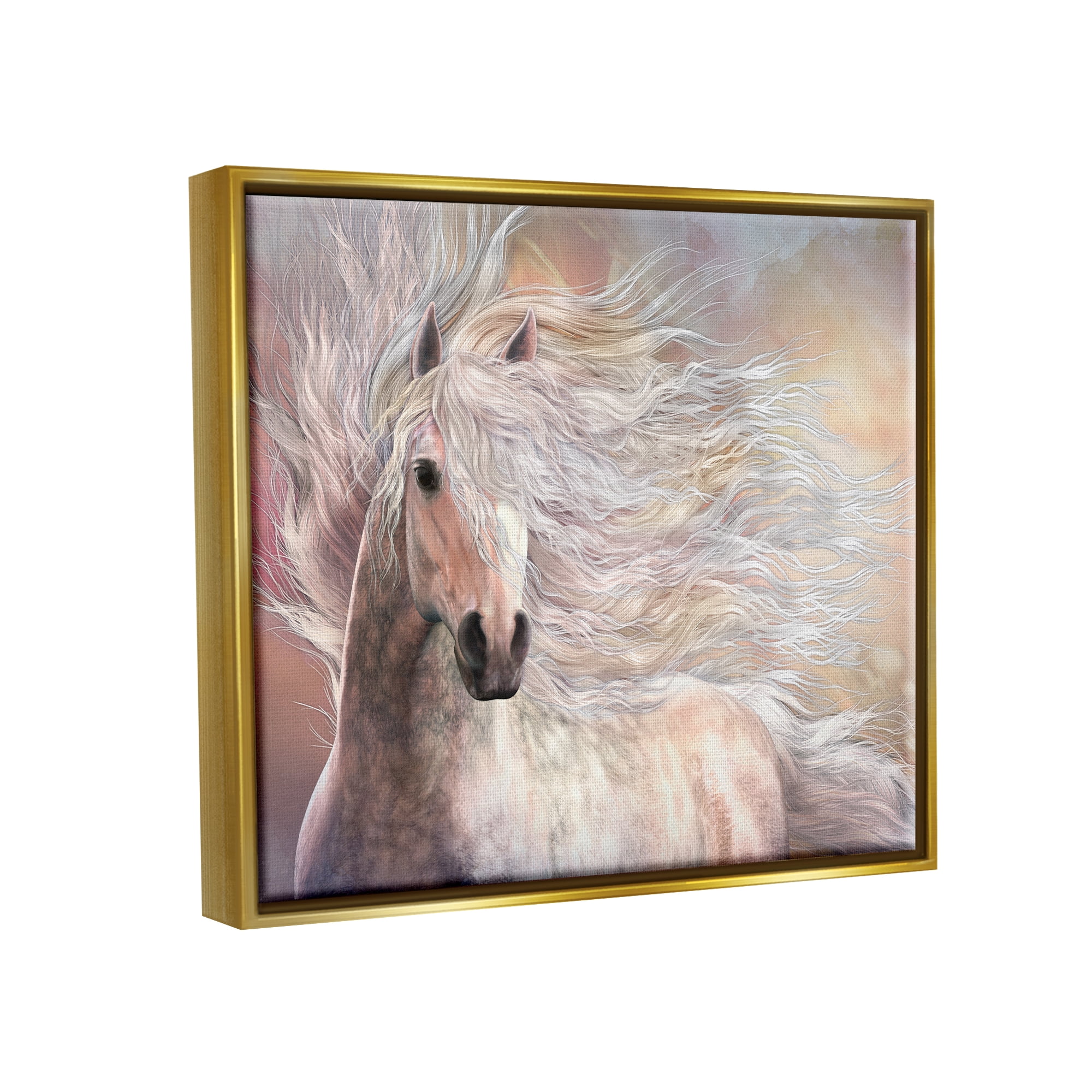 Stupell Industries Cielo Windblown Stallion Portrait Animals & Insects Painting Gold Floater Framed Canvas Art Print Wall Art, 31 x 25