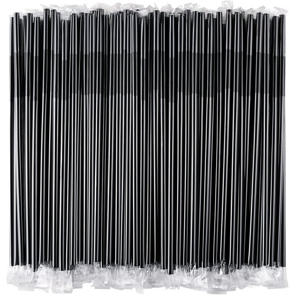 Duslogis 100PCS Black Flexible Plastic Straws,Black Disposable Bendy Party Fancy Straws12.6 inch Extra Long Straws Party Decorations（Individually Wrapped）