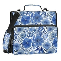 Zipper Binder Blue Flowers 1.5 Inch Binder Folder Bag with Shoulder Strap and Handle