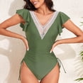 thumbnail image 2 of Huesdet Womens Tummy Control Bathing Suits V Neck Cute One Piece Swimsuits Lace Up Ruffle Swimsuit[AG,S], 2 of 9