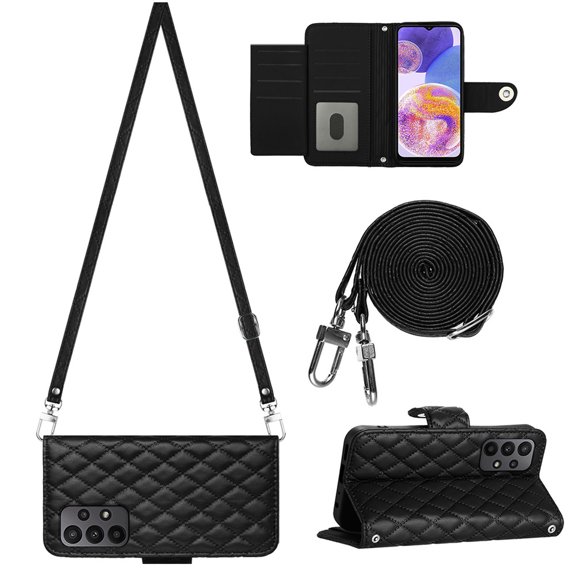 for Samsung Galaxy A53 5G Wallet Case, Elegant Card Holder Cash Slot PU Leather Kickstand Shoulder Strap Shockproof Protective Flip Women Girls Case Cover for Samsung Galaxy A53 5G, Black