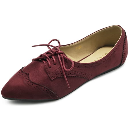 

Ollio Women s Shoes Faux Suede Flat Pointed Toe Oxford F1300