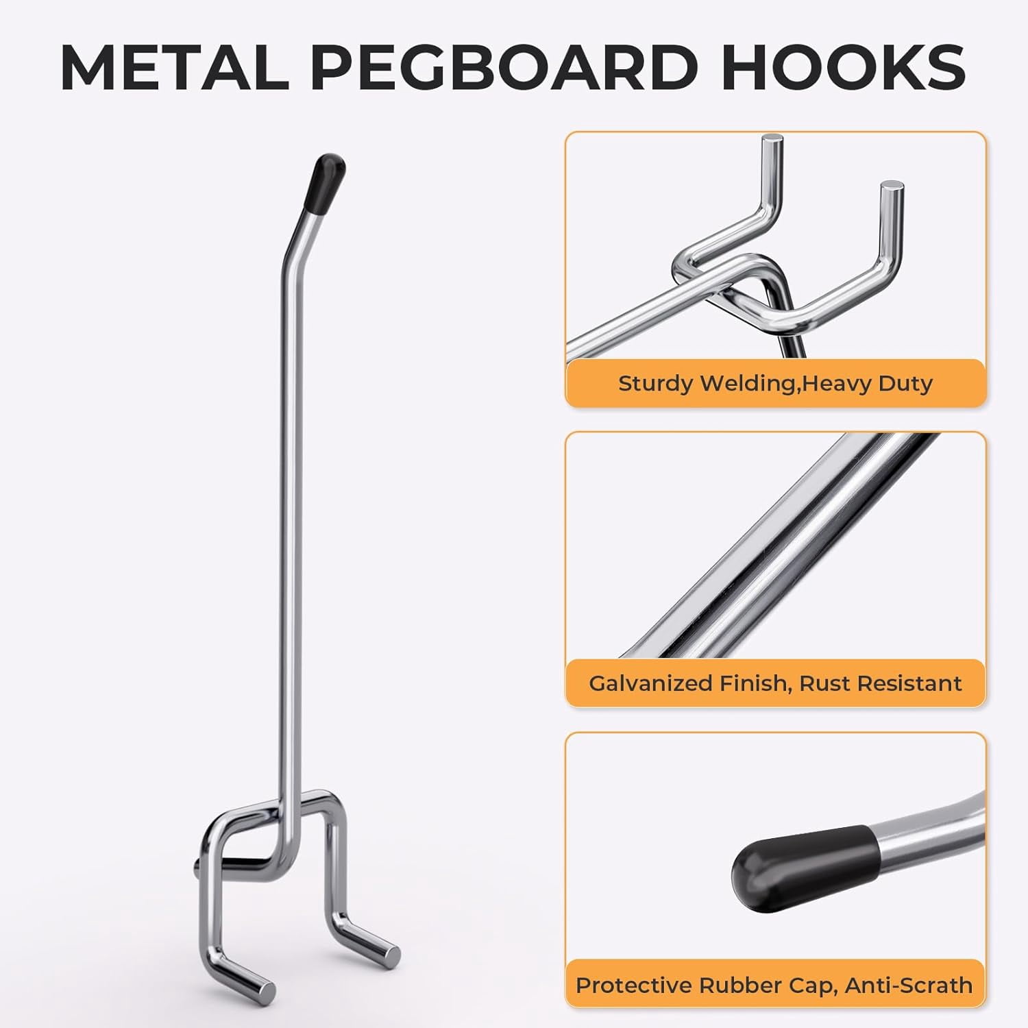 FEFEFW-50 Pack Pegboard Hooks, 4 Inch Metal Peg Board Hooks Accessories, Peg Board Tool Hangers Fit for 1/8“ and 1/4" Pegboard Hanging Tools for Garage, Craft Room, Kitchen, Store
