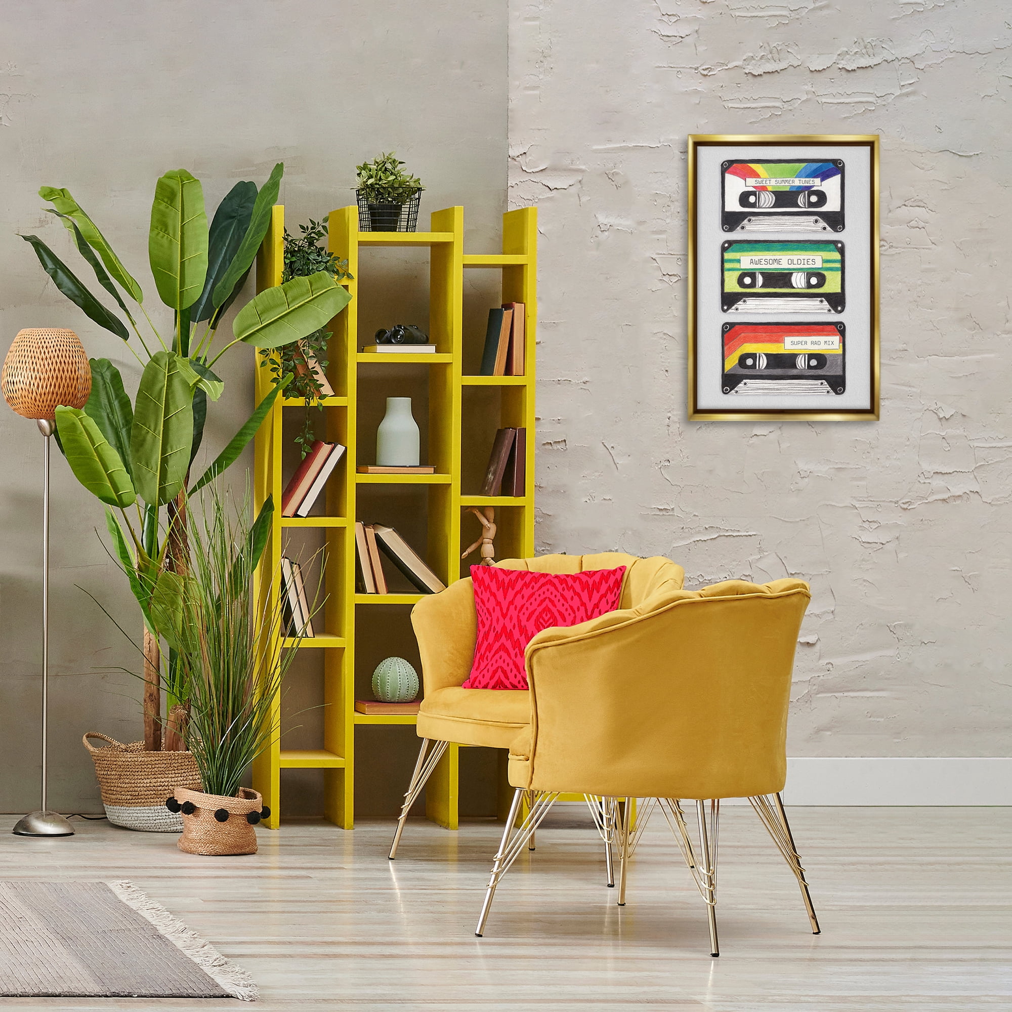 Stupell Industries Retro Cassette Tapes Performing Arts Painting Gold Floater Framed Art Print Wall Art, 17 x 25