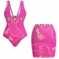 thumbnail image 3 of Delconic One Piece Swimsuit Set with Deep V Neck Decorative Buckle and Printed Wrap Skirt for Women Beachwear Swimwear, 3 of 4