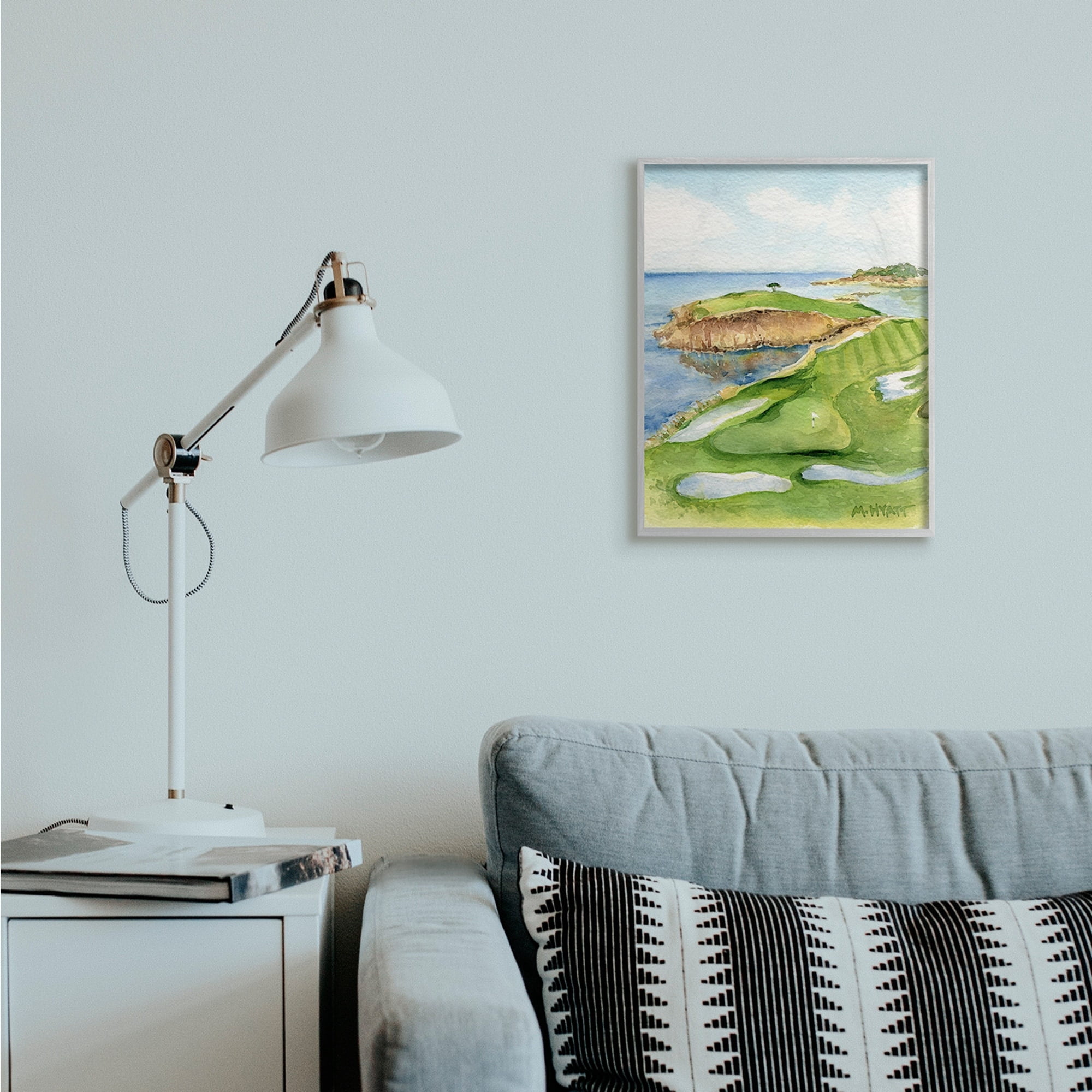 Stupell Industries Pebble Beach Cliffside Golf Course Soft Watercolor Grey Framed, 11 x 14, Design by Melissa Hyatt LLC