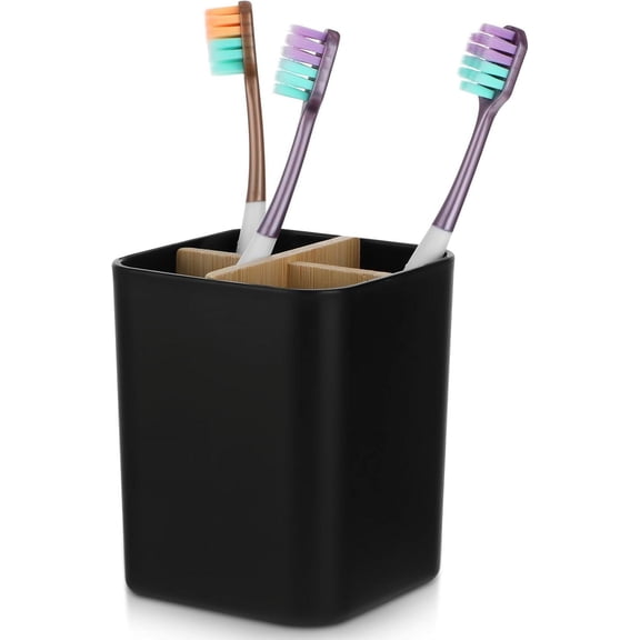 CD4-Black Electric Toothbrush Holder with Bamboo Dividers 4 Slots for Bathrooms Tooth Brushing Holder Toothpaste Organizer Electric Tooth Brush Holder for Countertop Accessories*04