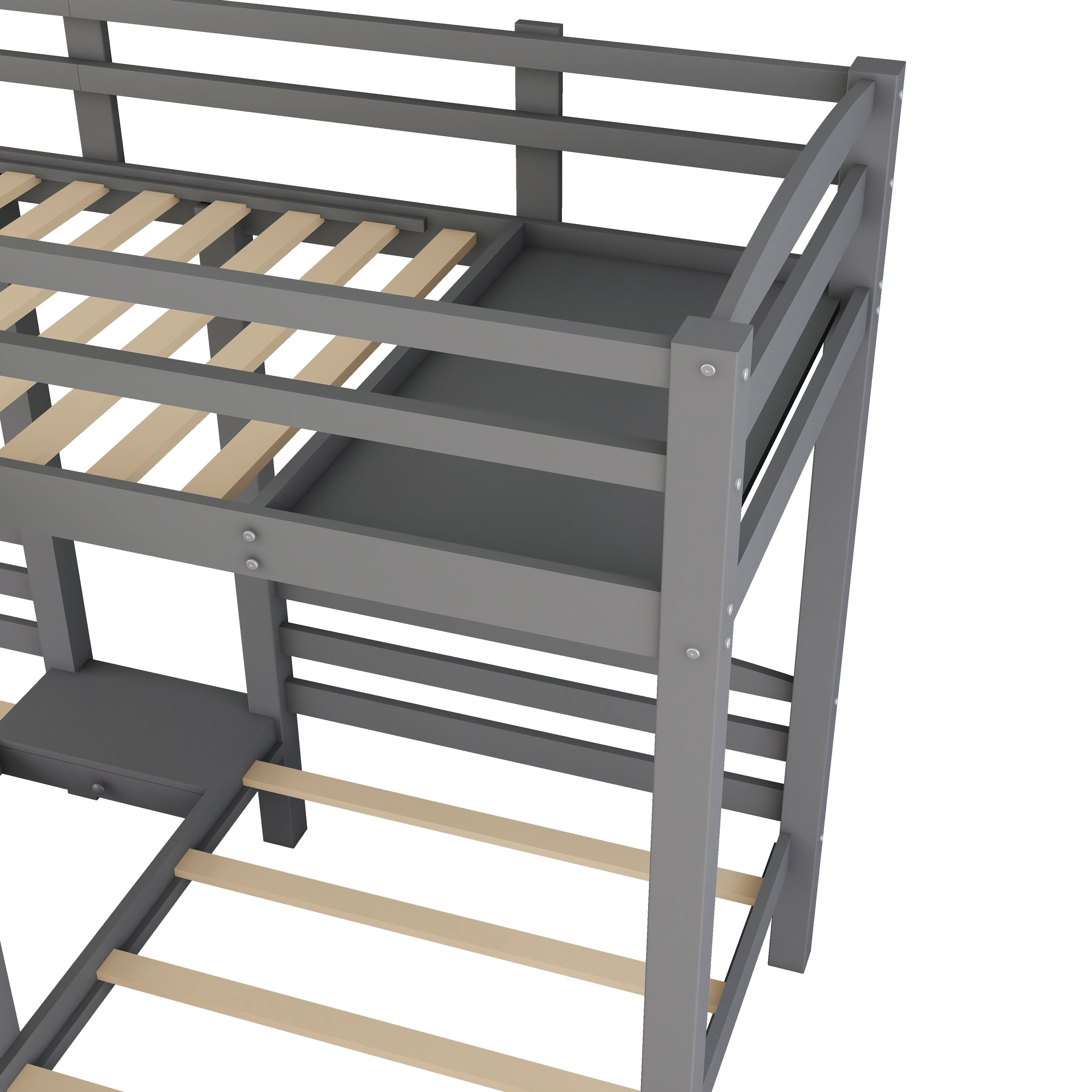 EUROCO Twin over Twin & Twin Bunk Bed with Staircase and Drawers for Kids Teens Bedroom, 3-in-1 Bunk for More Kids, Storage Staircase, Gray