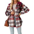 thumbnail image 2 of Chaqueta de Franela con Capucha y Cuadros para Mujer, Abrigo Grueso de Invierno para Mantener el , Chaqueta de Forro Cálida y Suave con Botones Rojo S, 2 of 10
