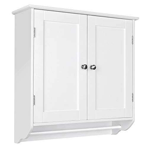 Homfa Bathroom Wall Cabinet Over The Toilet Space Saver Storage Kitchen Medicine Doule Door Cupboard With Adjustable Shelf And Towels Bar White Com - Over Toilet Wall Cabinet White