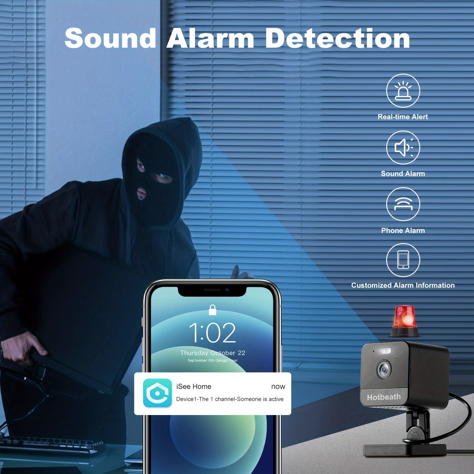 Wireless Home Security Camera for Baby Monitor, Night Vision, Motion Detection, 2-Way Talk & Siren, 2.4G/5G WiFi, Cloud & 256G SD Storage, Alexa Compatible