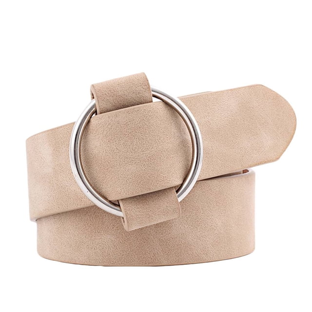 tredstone Female Solid Color Imitation Leather Metal Round Buckle Belt Girls Jeans Modeling Decoration Belt