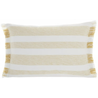 Yellow and white Stripes Lumbar Throw Pillow