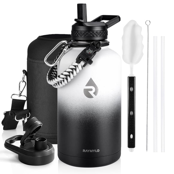 Botella de agua RAYMYLO con aislamiento de acero inoxidable de 1,9 L, blanco/negro