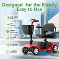 thumbnail image 3 of Arshin Improve 4 Wheel Mobility Scooter for Seniors,Foldable Powered Mobile Wheelchair for Adult 300lbs,Red, 3 of 14
