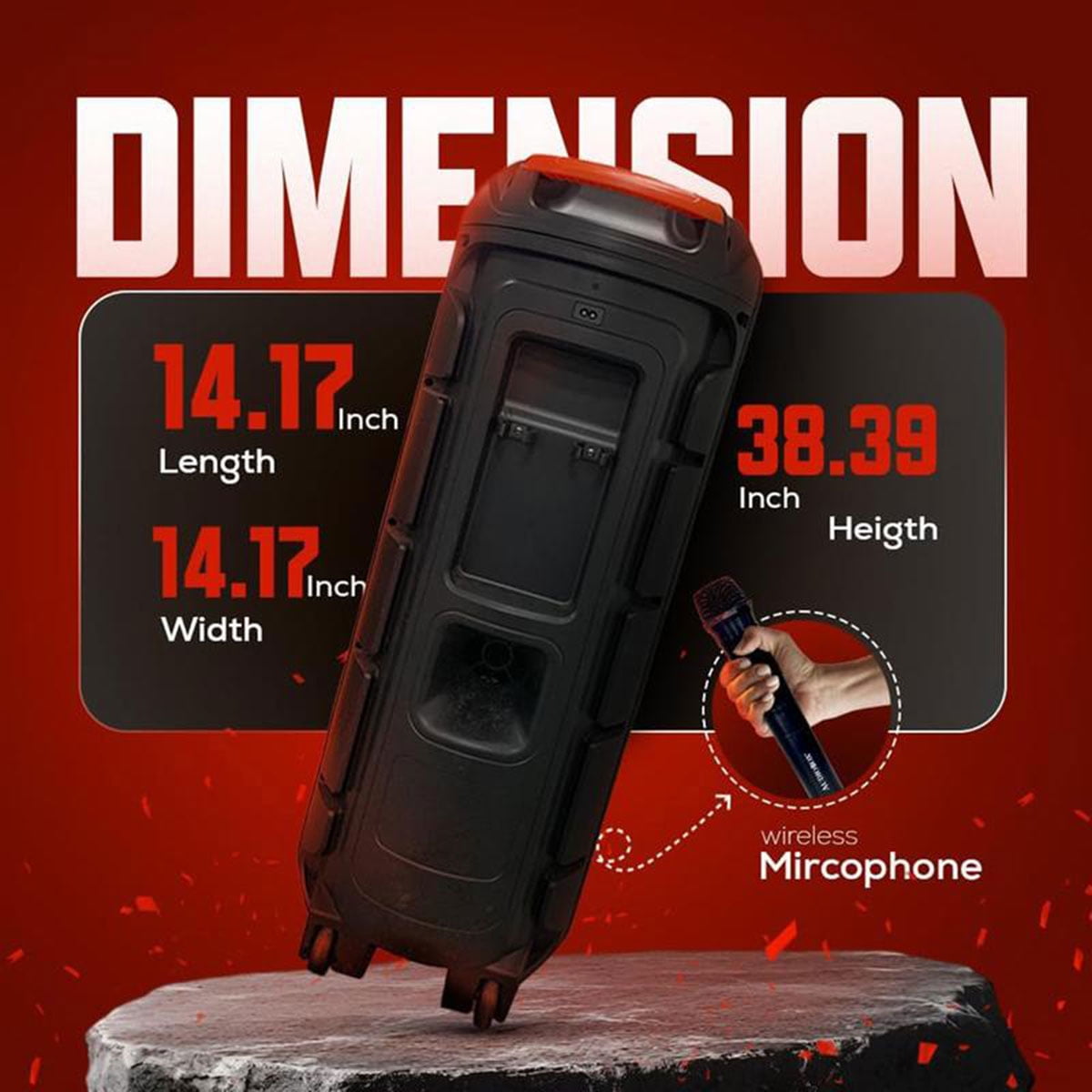 RIDWIND 5000W Powerful Bluetooth Party Speaker with Dual 12" Woofers, Portable Rechargeable Stereo Speaker, LED Lights, FM Radio & Wireless Mic for Karaoke
