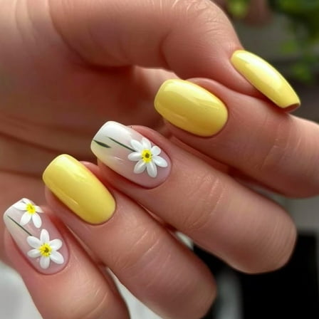 KUFptva 24Pcs Press on Nails French Tip Square Nails Tips Designs Fake Nails Artificial Acrylic Nails Full Covers False Nails