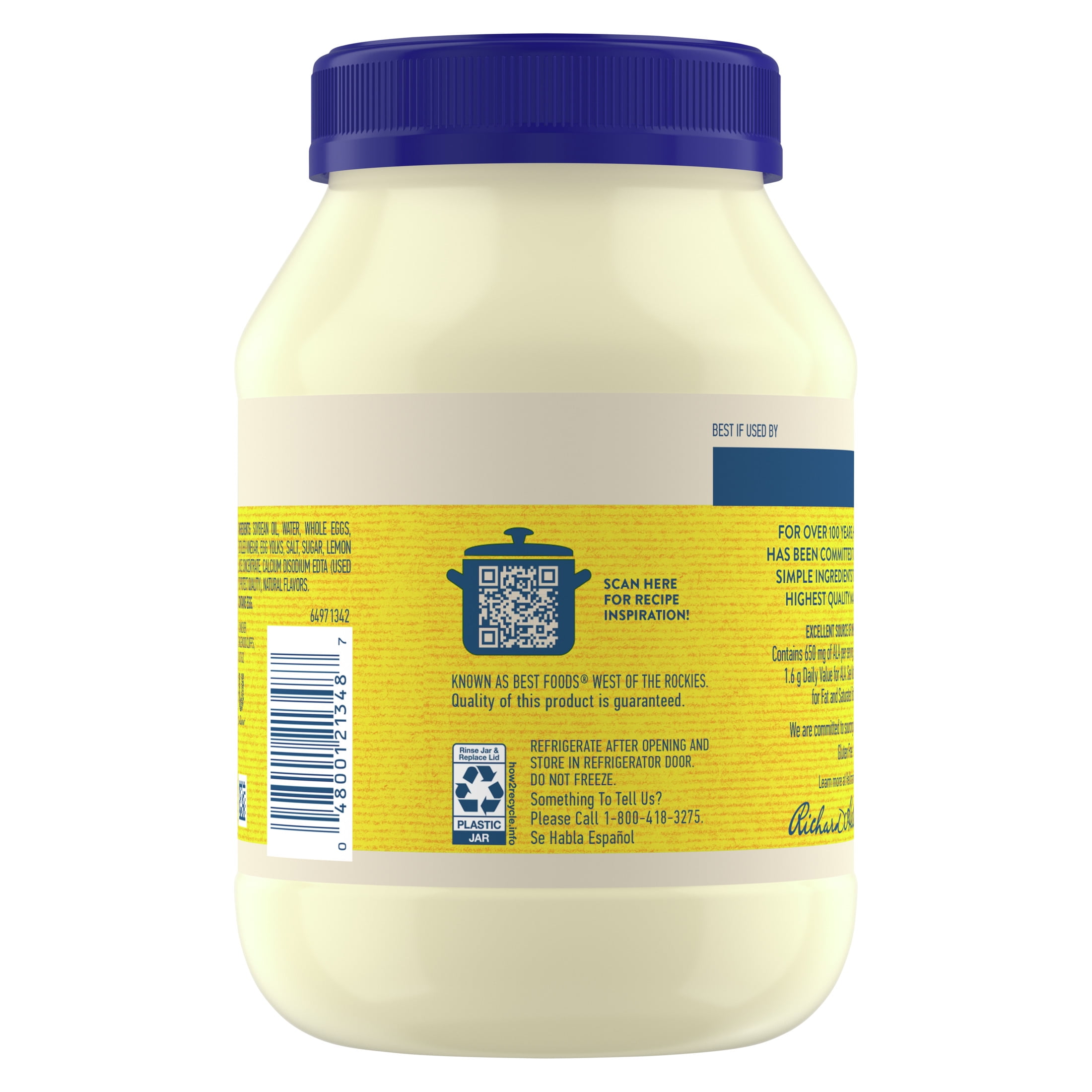 Hellmann's Made with Cage Free Eggs Real Mayonnaise, Condiments, 48 oz