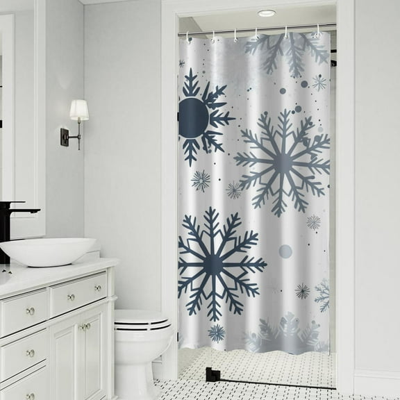 Blue Christmas Snowflake Pattern Shower Curtain 36"x72" ,Bathroom Decorative Shower Curtains Set with 12 Hooks,Modern Waterproof Washable Shower Curtain