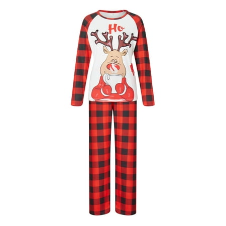 

Christmas Family Pajamas Matching Set Elk Print Long Sleeve Tops Plaid Pants Loungewear Sleepwear Pjs