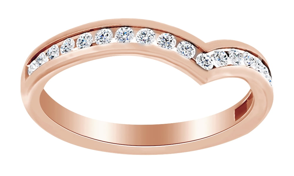 2Ct Round Cut Diamond V Shaped Stylish Curved Wedding Band 14K Rose Gold Finish 