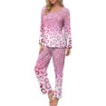 thumbnail image 1 of Puntoco Traje De Manga Larga + Pantalones Con Cuello En V Estampado Informal A La Moda Para Mujer Rosa Xl, 1 of 6