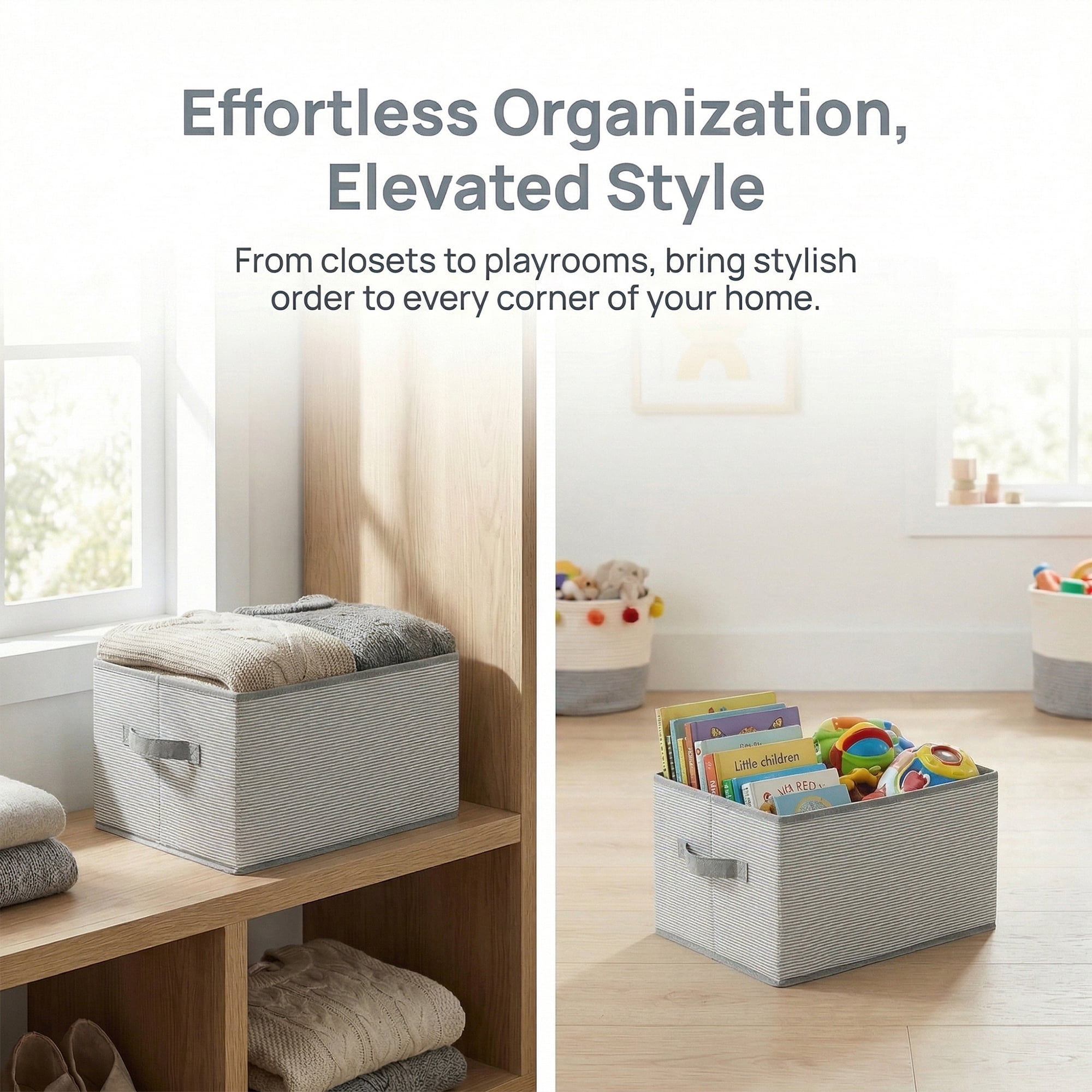 Unique Bargains Fabric Storage Bin with Handles and Lid Grey 13.8*11*7.1in