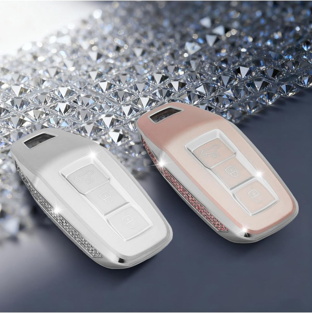 Key Fob Cover Compatible with Fit for Audi A3 A5 A6 Avant E-tron SQ5 SUV Q6 Sportback 2025, 3 Buttons, TPU, Keyless Entry, Car Key Cover, Keychain Case Holder Protector,A-Pink