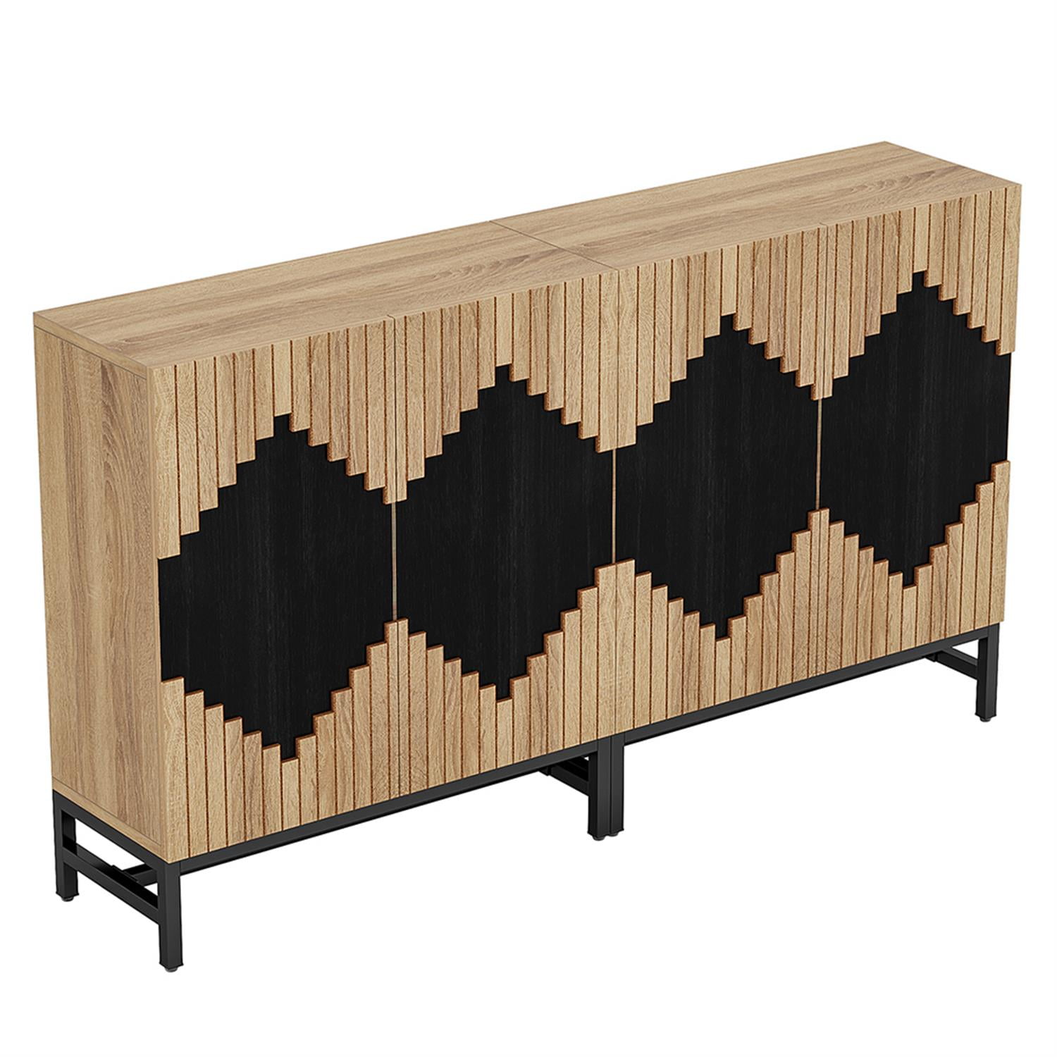 Demi Bonn 63" Sideboard Buffet Storage Cabinet with Doors, Farmhouse Credenza Accent Cabinet for Kitchen Entryway Living Dining Room, Beige