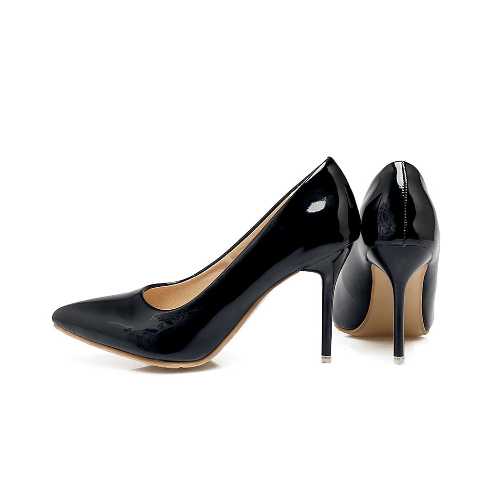 IELGY Women's high heels large size solid color pointed toe patent