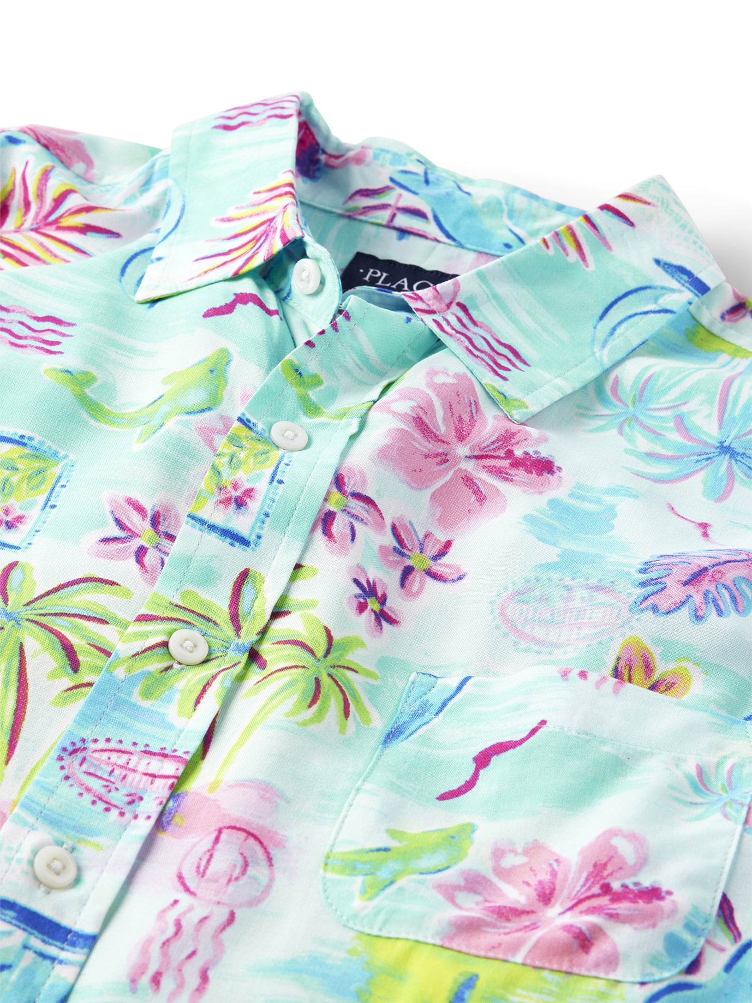 The Children's Place Dad Matching Short Sleeve Button Up Shirt, Adult Sizes S-3XL