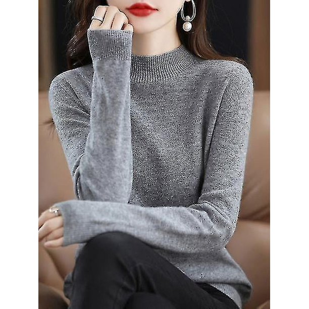 Suéter de cachemira 100 % lana para mujer, suéter de punto, jersey de cuello alto de manga larga, ropa de otoño e invierno, jersey cálido