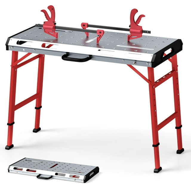 Costway Table de Soudage 42 Pouces x 21 Pouces avec Hauteur Réglable 2 Pinces de Barre et Poignée de Transport