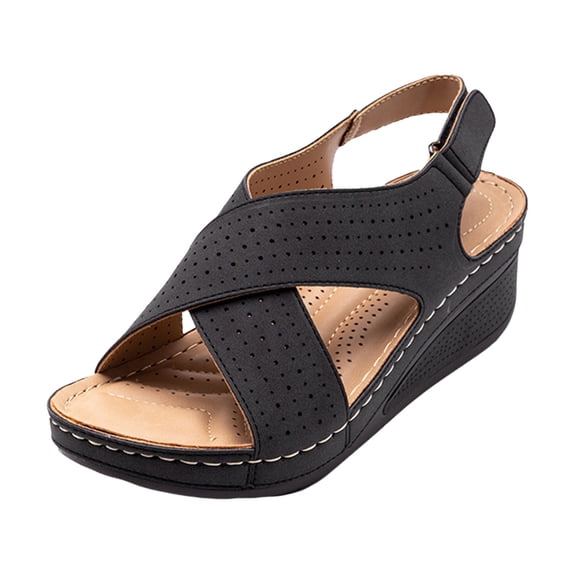 Povozer Womens Wide Width Sandals Women's Shoes Hollowed out Peep-Toe Casual Shoes(Black,6.5)