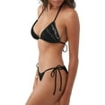 thumbnail image 2 of KLL Ensemble Bikini à Imprimé Abstrait Texture Marbre Noir pour Femmes, Ensemble Bikini Deux Pièces avec Haut Licou et Bas à Nouer Maillot de Bain Aguichant, 2 of 6
