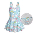 thumbnail image 6 of COEQINE Swim Dress for Girls with Built-in Liner & Flowy Skirt, Scoop U-Neck V-Back Playful Tankini Style Easter Swimsuit for 6-7 Year Olds, Polyester Spandex, Easter Bunny Egg Rainbow Blue, 6 of 8