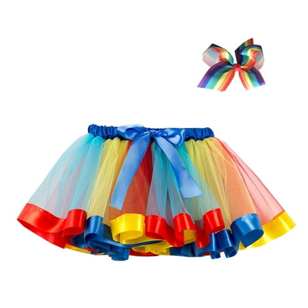 

Leesechin Toddler Tutu Dress Baby Girls Cute Rainbow Net Yarn Princess Pettiskirt Multi-color Skirt Bow Hairpin Set On Clearance