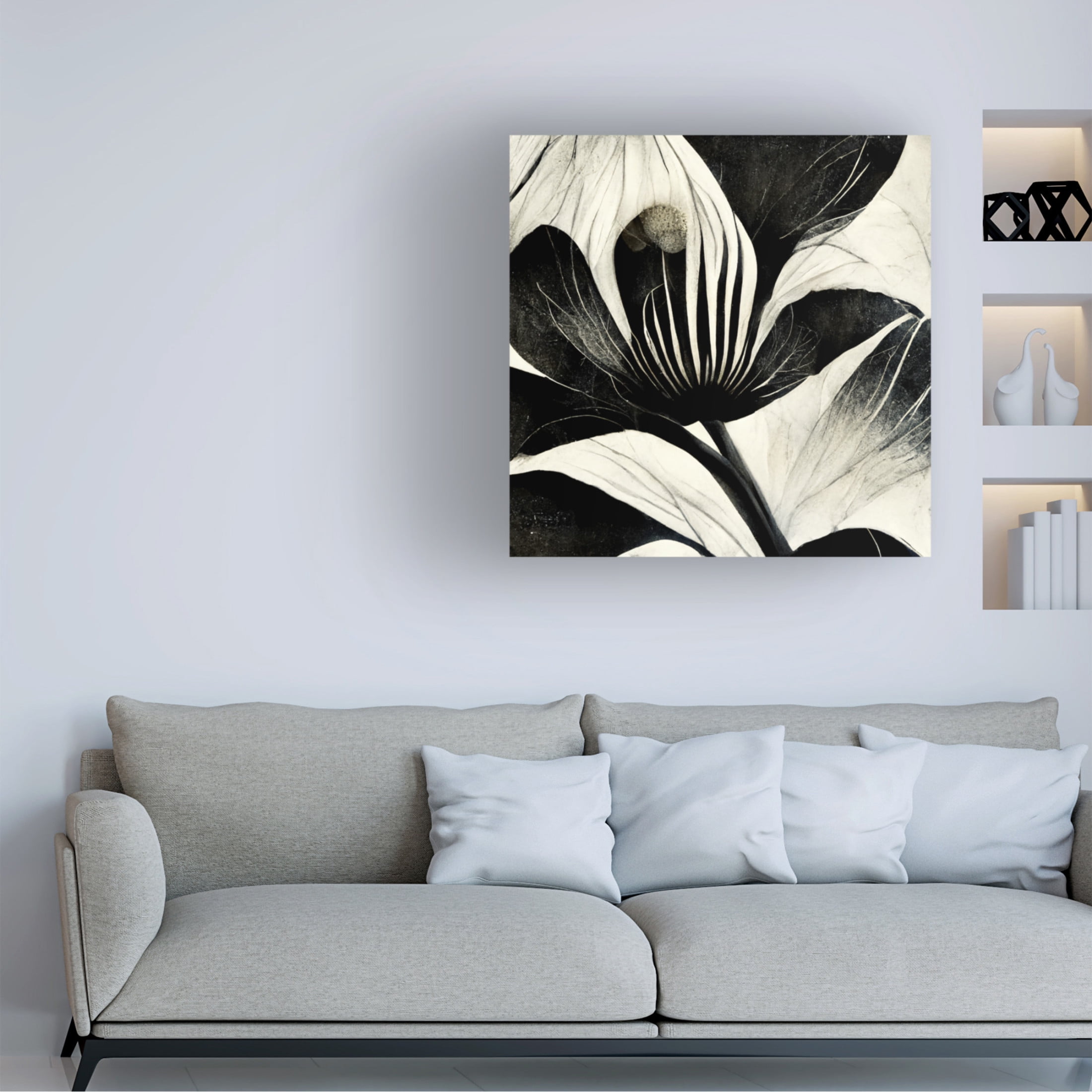 Canvas Wall Art - Ray Heere 'Flowers Black White 6' Wall Art for Living Room, Bedroom, or Office Décor by Trademark Fine Art - 24 x 24 Inches