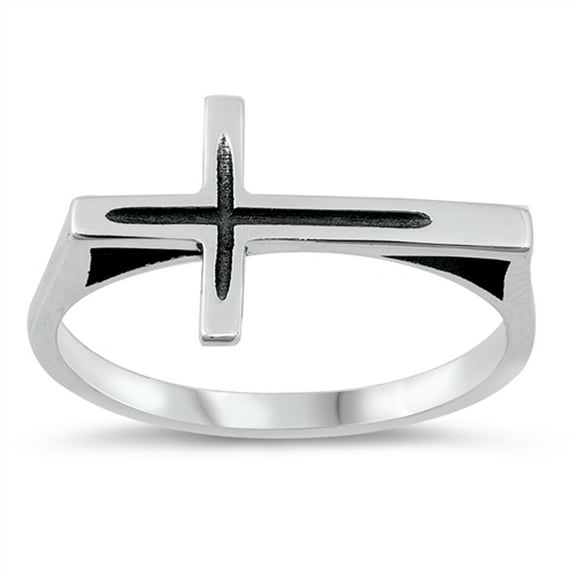 Beautiful High Polish Sideways Cross Ring .925 Sterling Silver Band Jewelry Female Male Size 4