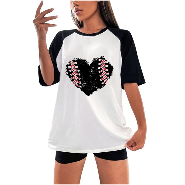 Birdeem Mode Femme Été Col Rond Loisirs Manches Courtes Imprimé Baseball