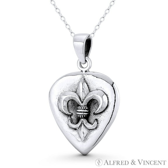 Fleur-De-Lis French Royalty Charm 34x21mm (1.3x0.8in) Pendant & Chain Necklace in Oxidized .925 Sterling Silver