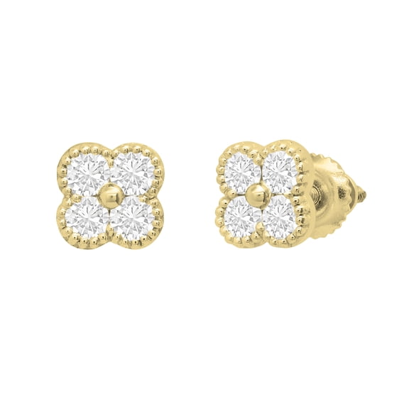 Dazzlingrock Collection Round White Diamond Floral Screwback Earrings for Women (0.48 ct. Color I-J, Clarity I2-I3) in 10K Yellow Gold
